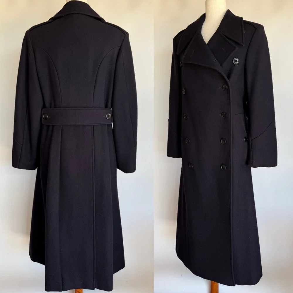J Peterman Women’s Bobby Coat Long Peacoat Overcoat Wool Size 32 M Navy